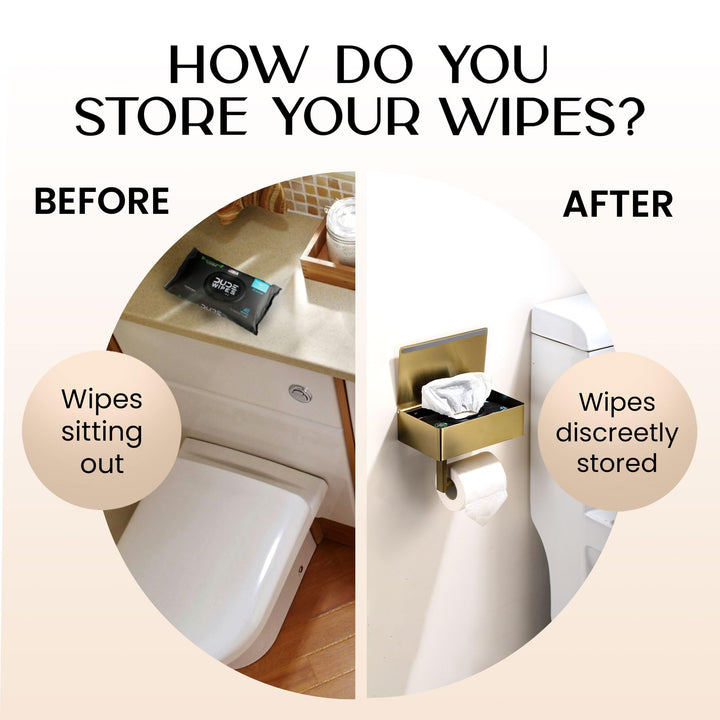 Day Moon™ Brushed Gold Toilet Paper Holder with Shelf, Wipe Holder for Bathroom Flushable Wipes Dispenser Toilet Paper and Wipes Holder, Toilet Paper Holder with Storage Toilet Paper Holder Wall Mount