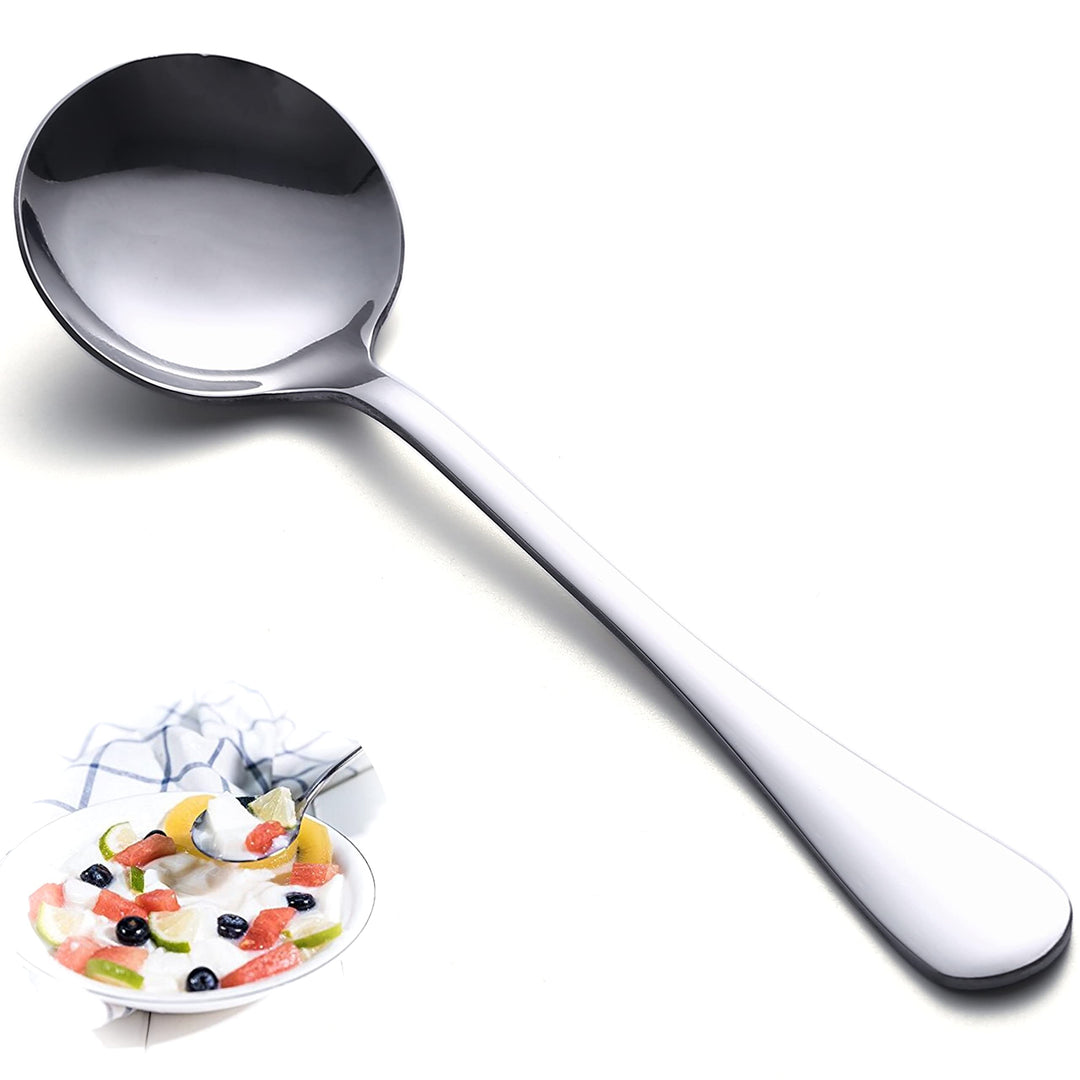 Soup Spoons Set 12 Pcs Premium Stainless Steel Dinner Spoons Heavy-Weight Durable Round Spoons Flatware Set