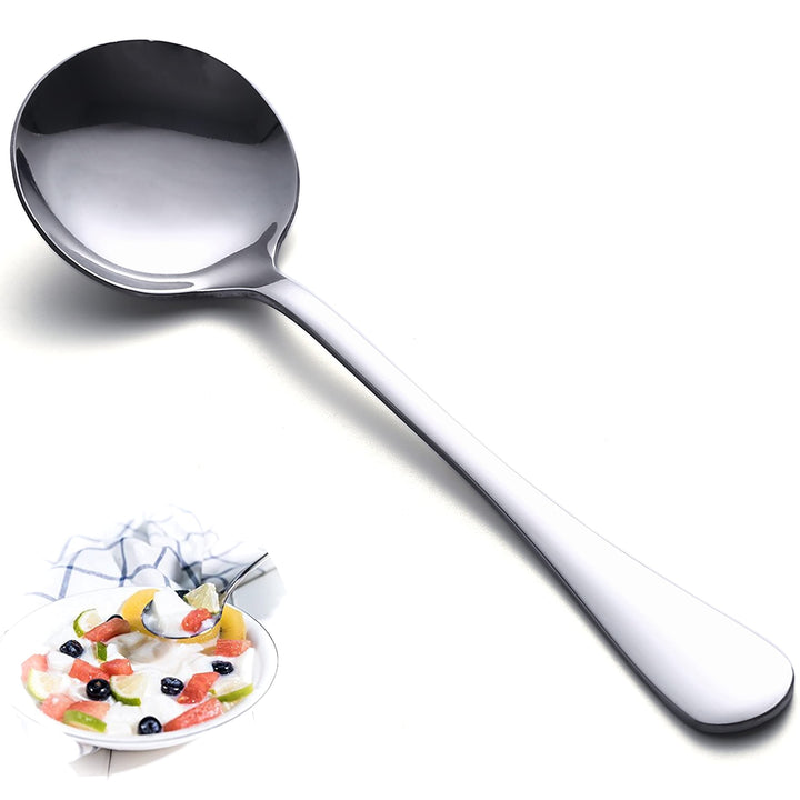 Soup Spoons Set 12 Pcs Premium Stainless Steel Dinner Spoons Heavy-Weight Durable Round Spoons Flatware Set