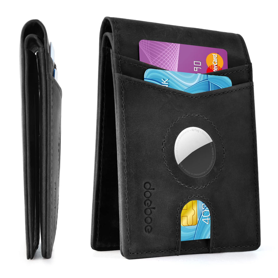 Airtag Wallet Men, Wallet for Men with Airtag Holder, Genuine Leather Credit Card Wallet, Bifold Slim Wallet for Air Tag GPS Tracker, RFID Minimalist Front Pocket Wallet [No Airtags]