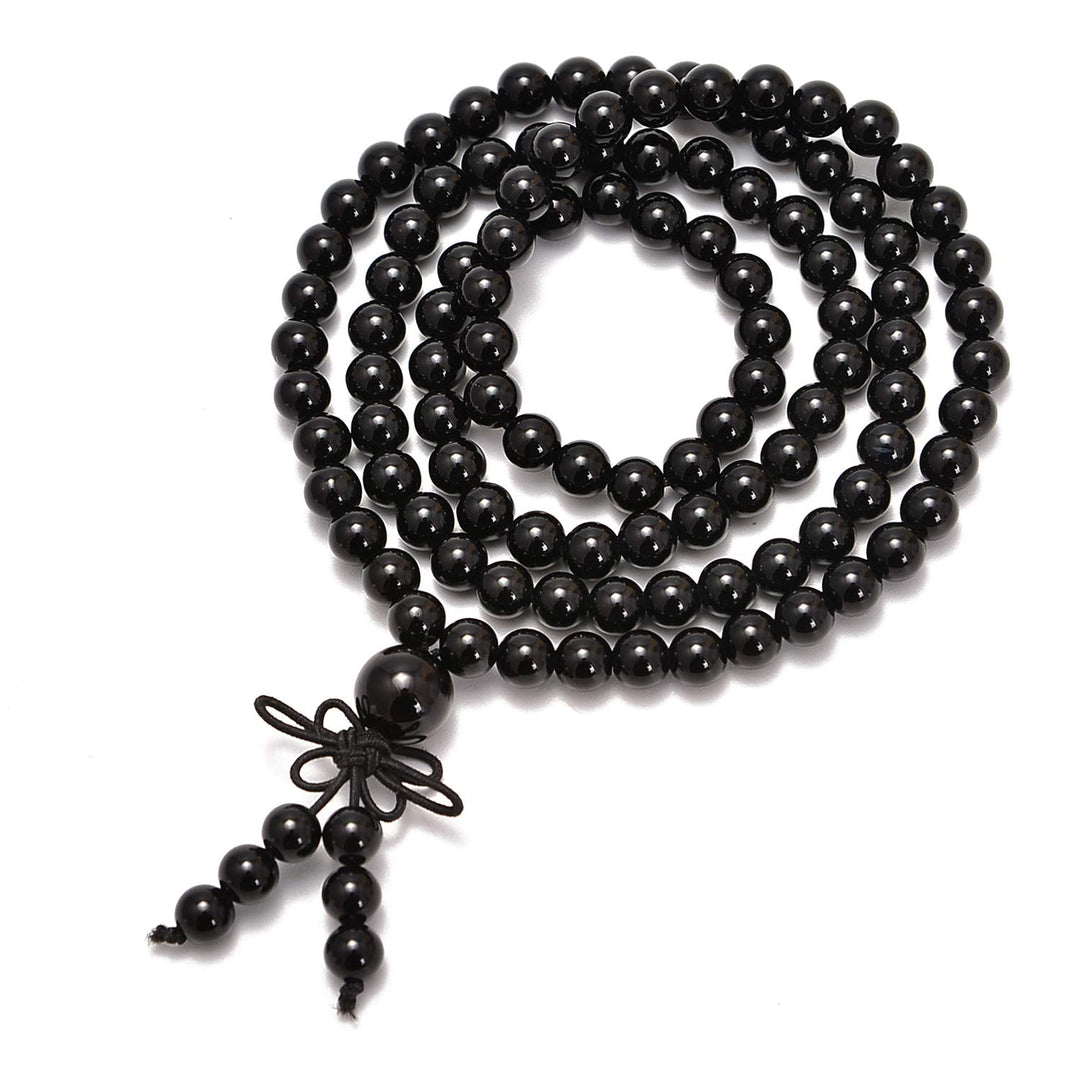 Natural Gemstones Buddhist 108 Prayer Healing Beads Mala Stretchy Bracelet Necklace 6mm (Black Onyx)
