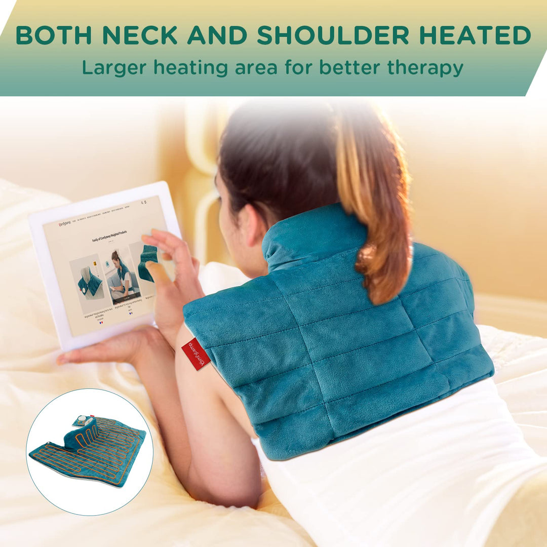 Comfytemp Weighted Heating Pad For Neck And Shoulders, 2.2Lb Large Electric Heated Neck Shoulder Wrap For Pain Relief - 9 Heat Settings, 11 Auto-Off With Countdown, Stay On, Backlight - 19X22