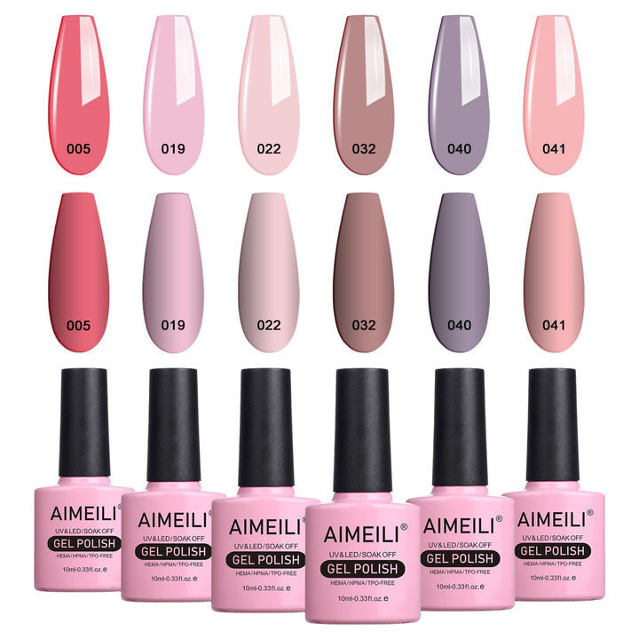 Soak Off Gel Nail Polish Gifts for Mother&#39;s Day, Pastel Pink Nude Color Natural Skin Tone Nail Gel Color Set Of 6pcs X 10ml - Kit Set 22