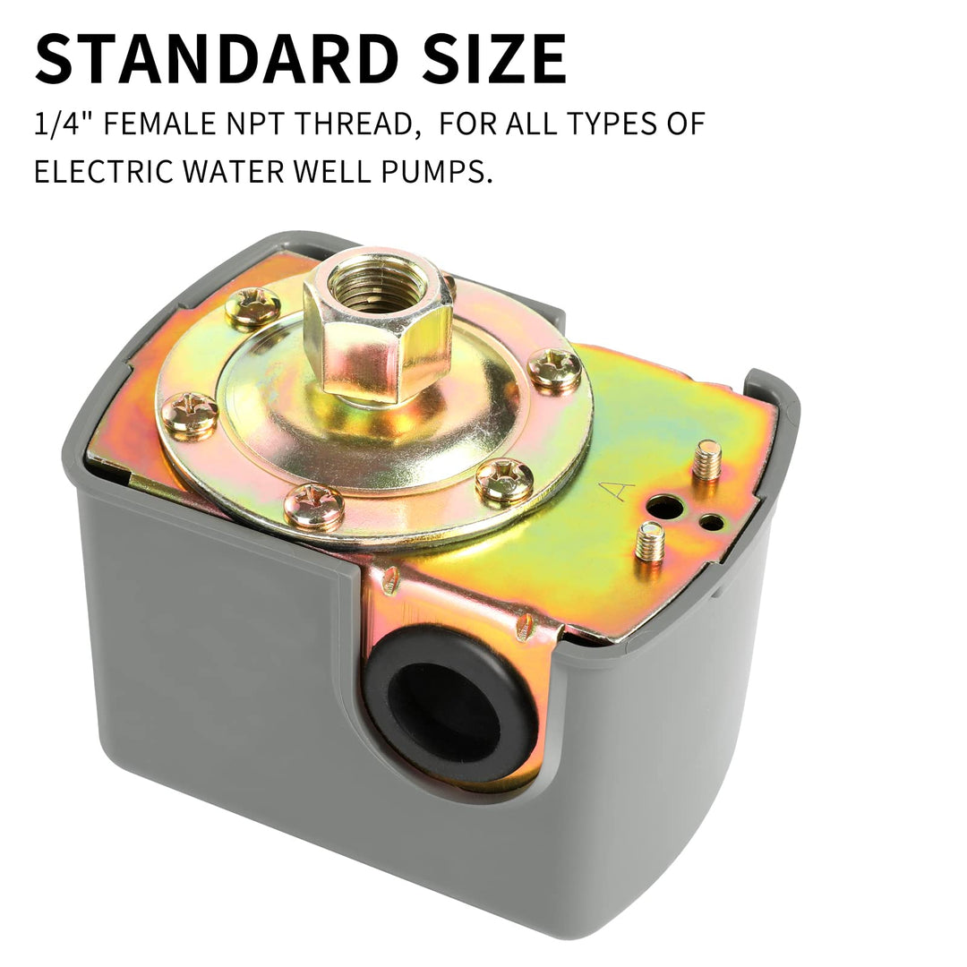 Pessure Switch for Well Pump, 40-60Psi Water Pressure Switch Adjustable Differential, 1/4 Female NPT Water Pump Pressure Control Switch