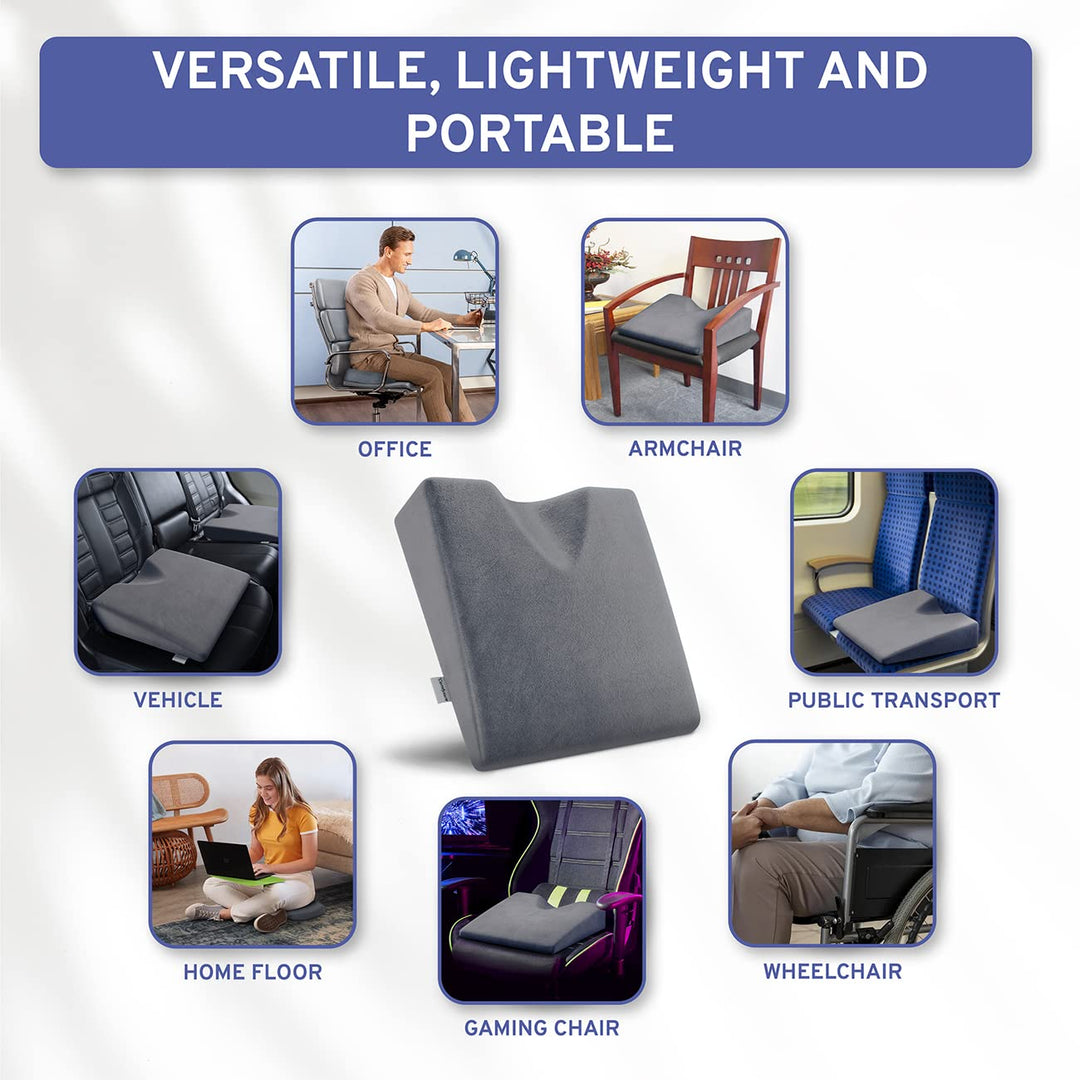 Wedge Car Seat Cushion and Office Chair Cushion - Memory Foam Tailbone Pain Relief Cushion for Driving, Office Chair, Gaming Chair - Orthopedic Support for Lower Back, Tailbone, Coccyx, Hips