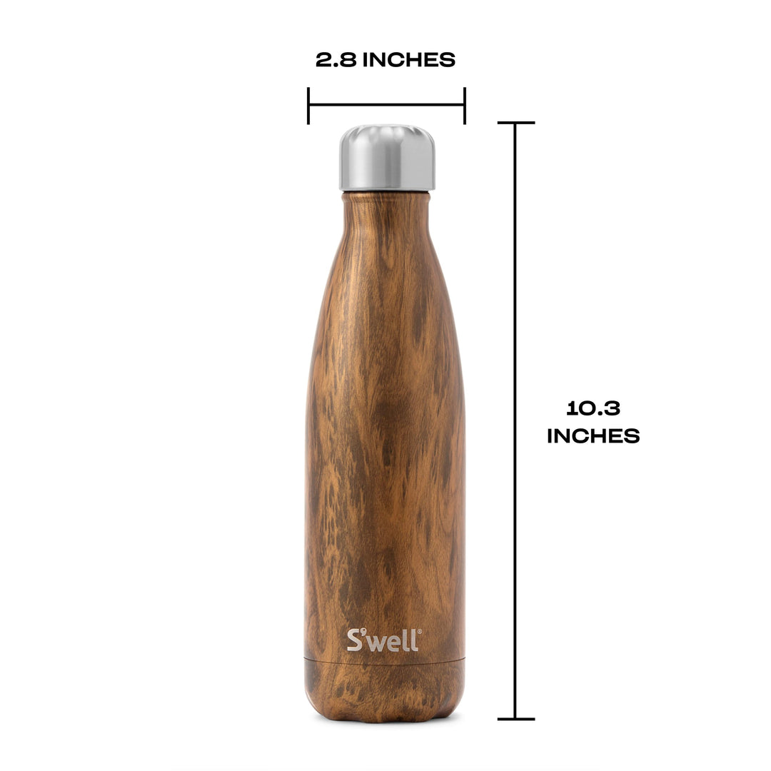 S&#39;well Stainless Steel Water Bottle, 17oz, Teakwood, Triple Layered Vacuum Insulated Containers Keeps Drinks Cold for 36 Hours and Hot for 18, BPA Free, Perfect for On the Go