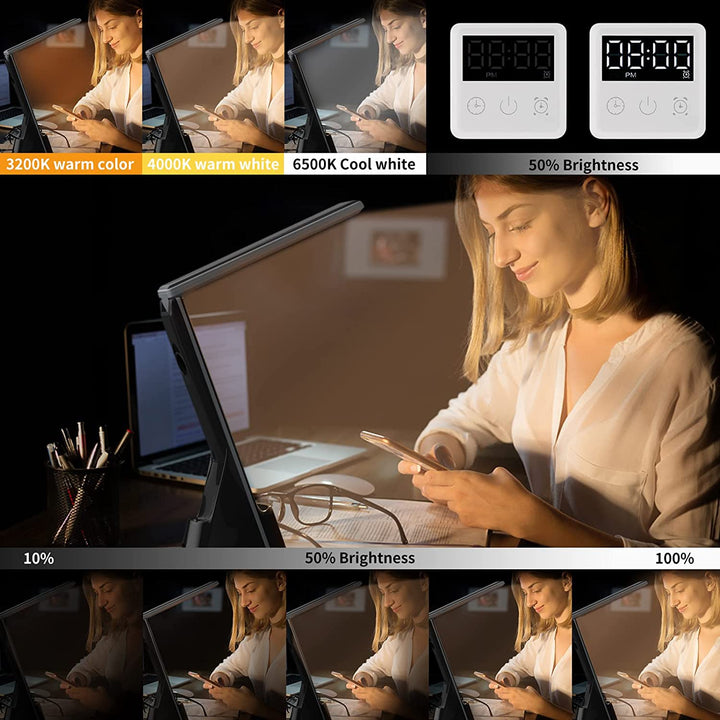 LED Desk Lamp with Wireless Charger 3 in 1 Fast Charging Station, Touch Control Desk Lamp with Clock, Alarm, 3 Lighting Modes &amp; Stepless Brightness Home Office Eye-Caring Table Lamps White