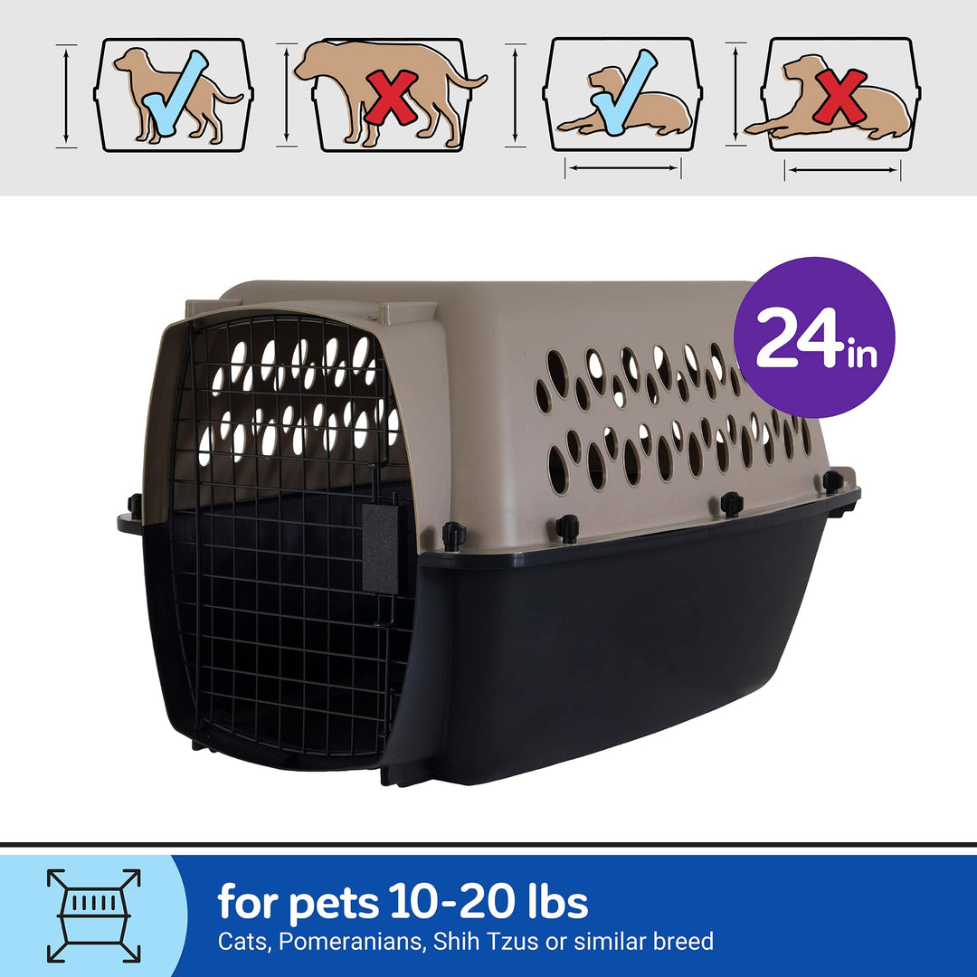 Vari Dog Kennel - Portable Dog Carriers &amp; Crates for Small Dogs, Airline-Friendly, Durable Plastic, Pet Carrier For Home and Travel, 24 Inches, Taupe and Black