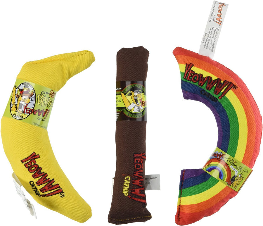 Yeowww! Catnip Toy Variety Pack Cigar & Banana & Rainbow Made in USA