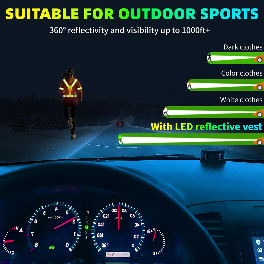 LED Reflective Vest USB Rechargeable Running Gear Night Light up Vest Safety Gear Adjustable Elastic Size Night Running LED VES for Men/Women/Child (Green)