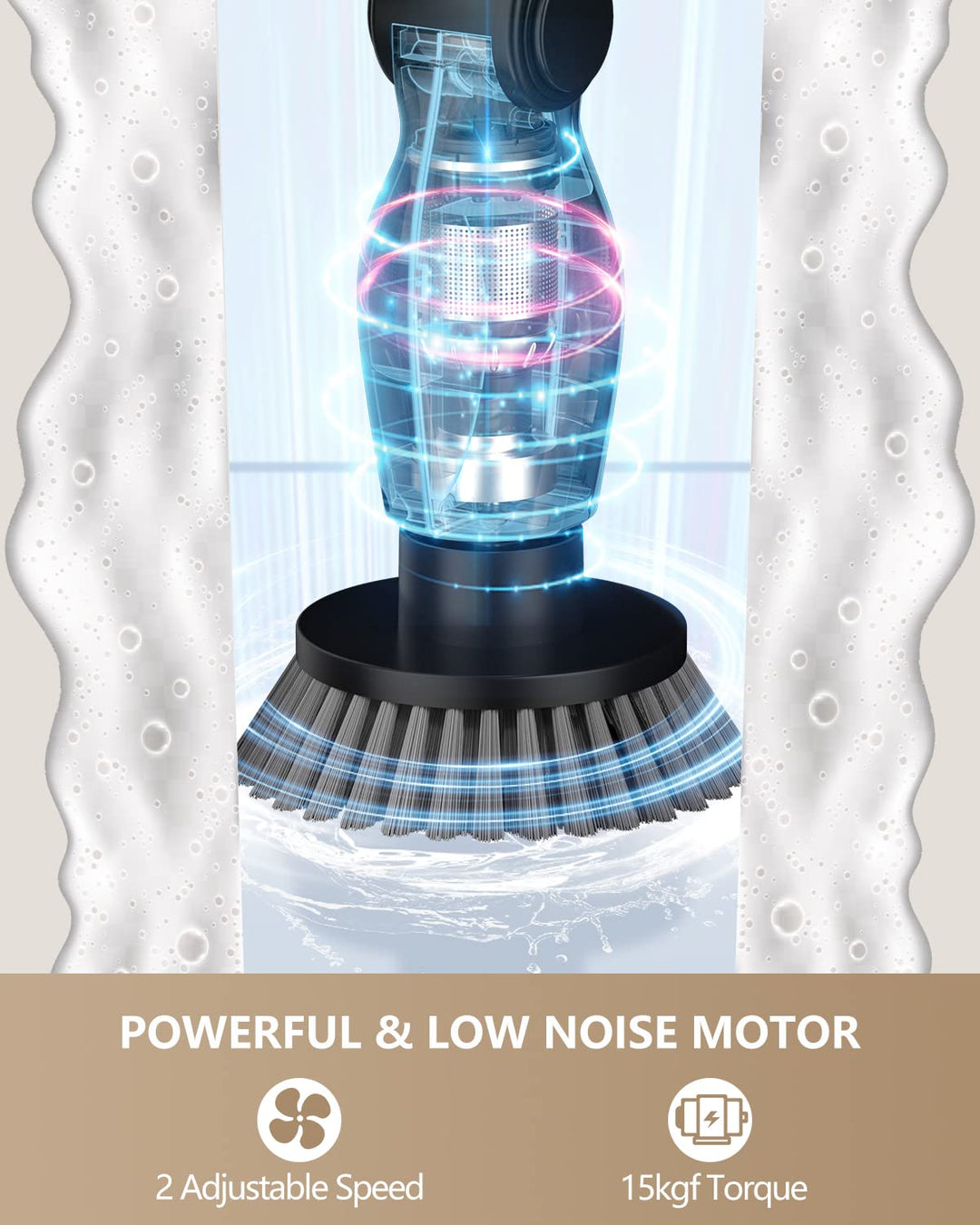 Electric Spin Scrubber, Cordless Cleaning Brush with 8 Replaceable Brush Heads, Adjustable Extension Handle, 2 Speeds &amp; Remote Control, Power Scrubber for Cleaning Bathroom, Shower, Tub, Floor