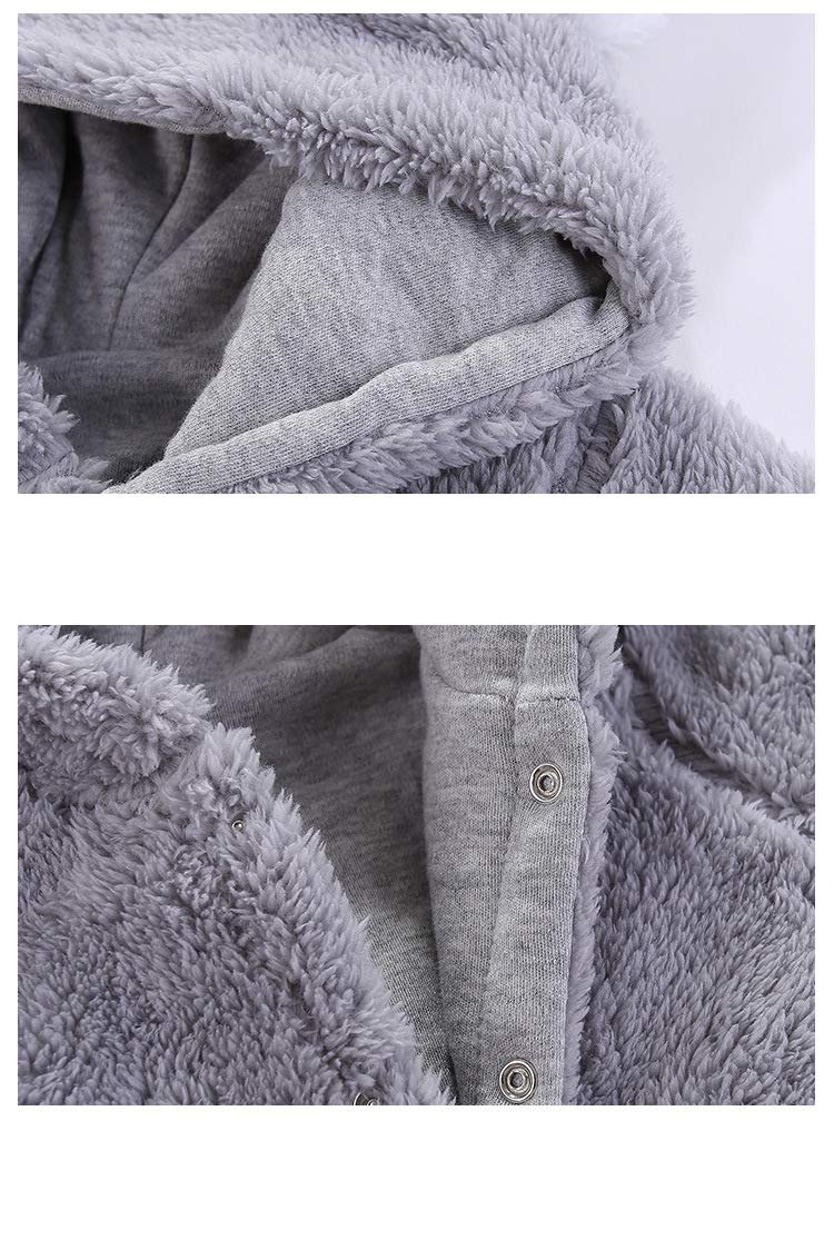 Newborn Baby Cartoon Bear Snowsuit Warm Fleece Hooded Romper Jumpsuit (Pink,3-6 Month)