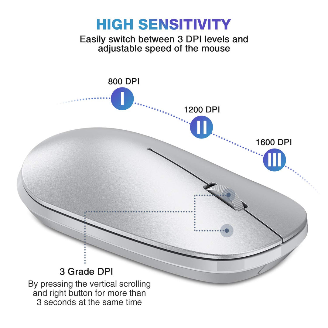 Bluetooth Mouse for iPad and iPhone (iPadOS 13 / iOS 13 and Above), Ultra-Thin Wireless Mouse Compatible with Bluetooth Enabled Computer, Laptop, PC, Notebook, and Mac Series (Silver)