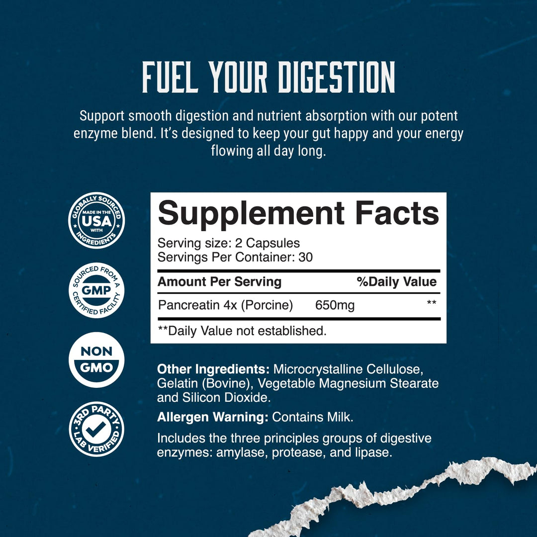 Pure Digestive Enzyme Capsules with Lipase Amylase Protease - Aids Digestive System Natural Immune System Booster - Breaks Down Carbohydrates Reduce Bloating Gas Digestive Enzymes Pills