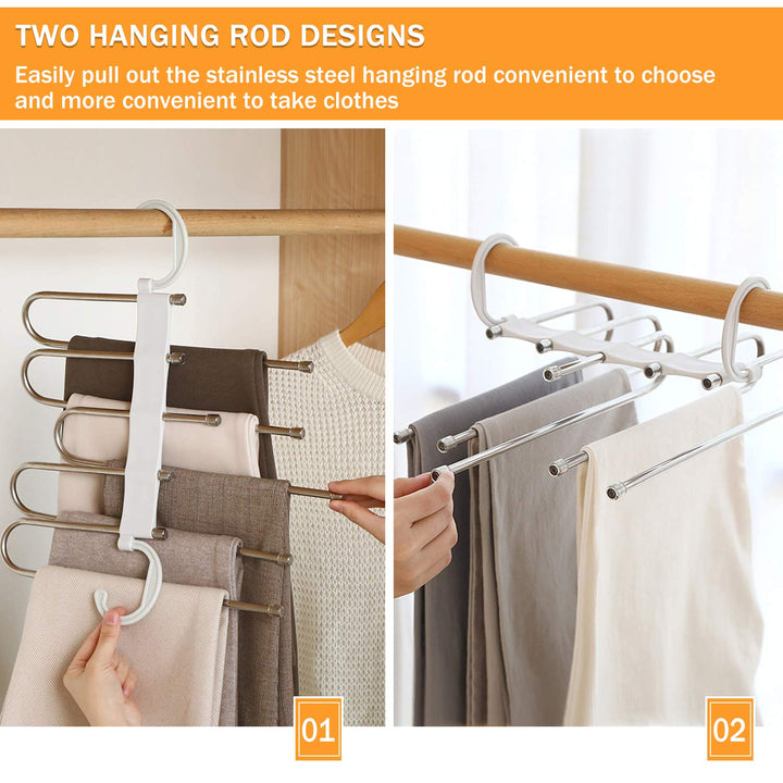 AIR&amp;TREE 1 Pack Pants Hangers Space Saving,Anti-Rust Pants Organizer,Durable and Sturdy Installed Hangers for Pants Scarf Jeans Slack Trousers Ties Towels in Closet,5 in 1(White)