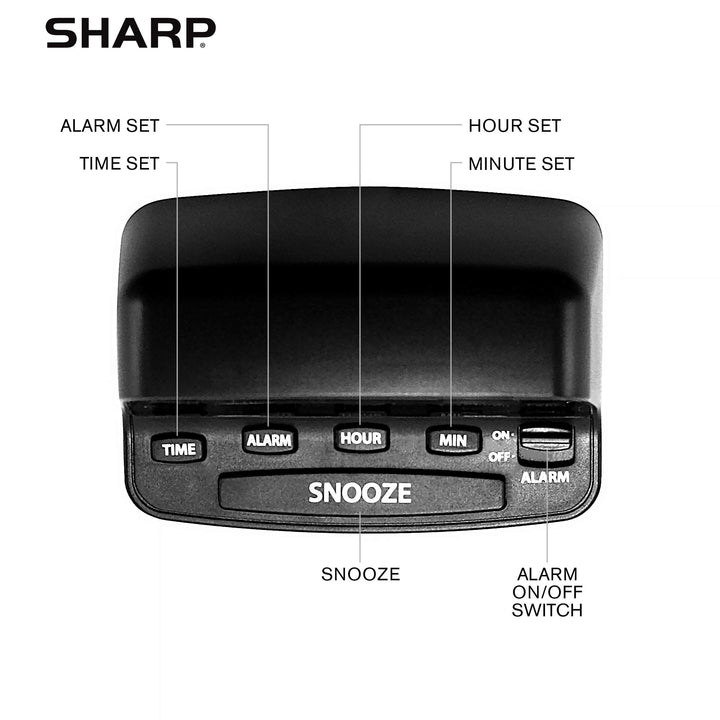 Sharp Digital Alarm Clock with Keyboard Style Controls,