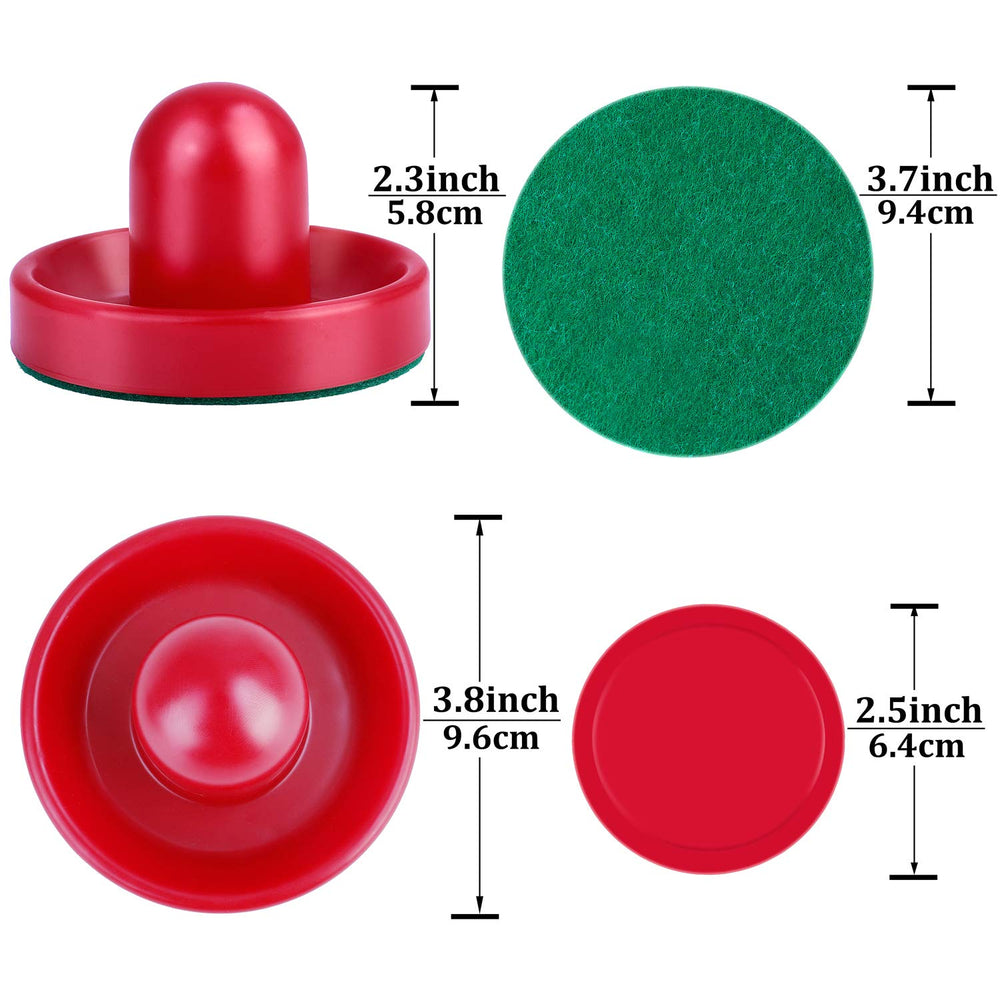 Air Hockey Pushers and Air Hockey Pucks Air Hockey Paddles, Goal Handles Paddles Replacement Accessories for Game Tables(4 Pushers, 8 Red Pucks and 8 Green Pads)