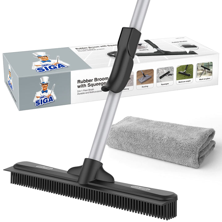 MR.SIGA Pet Hair Removal Rubber Broom with Built in Squ