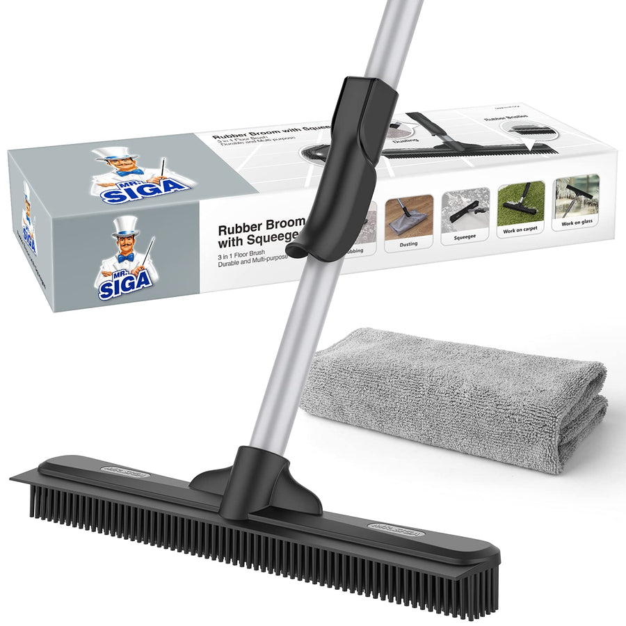 MR.SIGA Pet Hair Removal Rubber Broom with Built in Squ