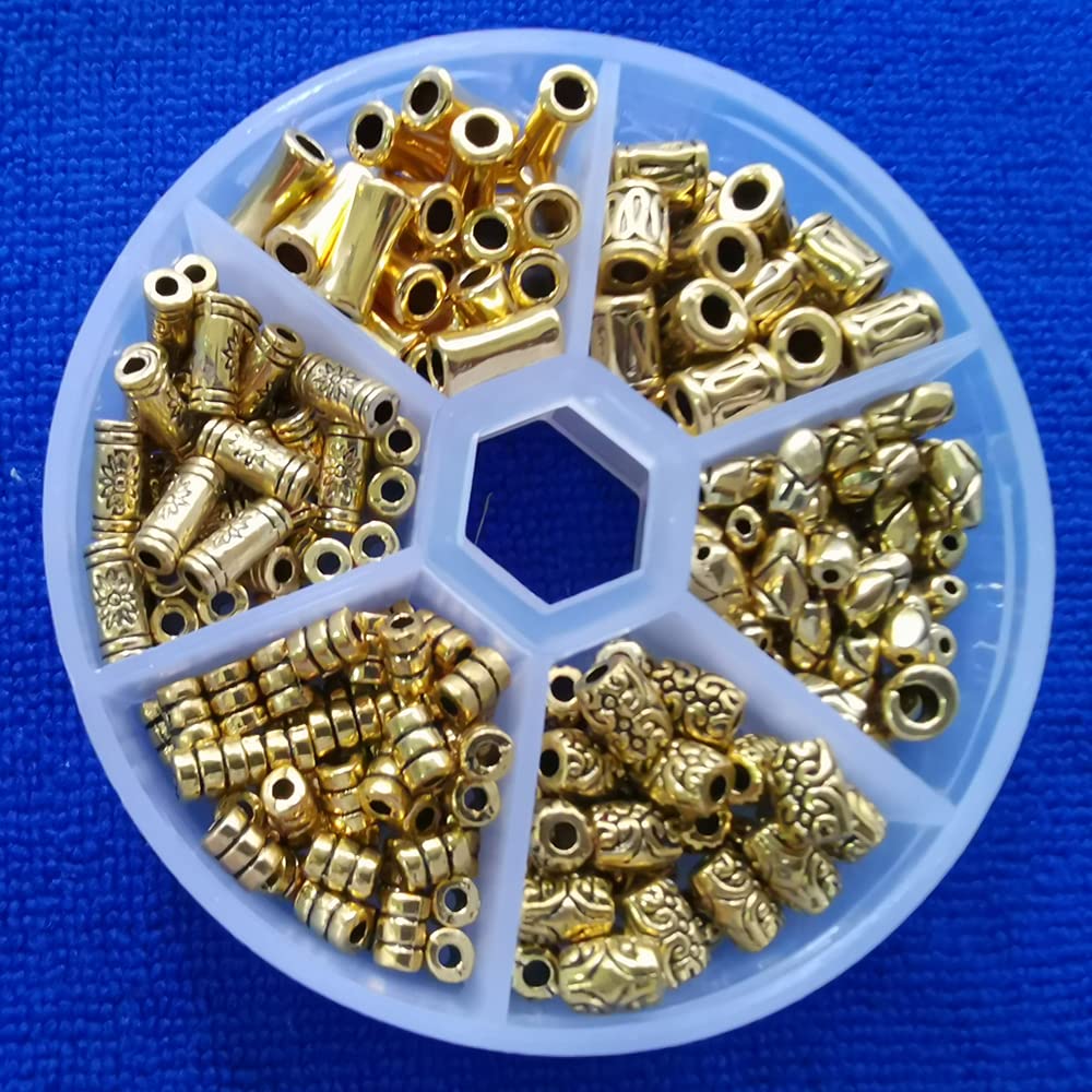 ChangJin One Box of 350PCS Antiqued Gold Metal Tube Spacer Beads for Jewelry Making