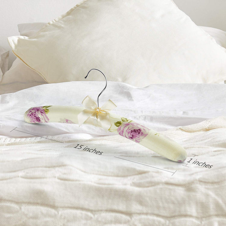 Satin Padded Hangers for Women Clothing - Floral Sweater Hangers No Bump - Padded Coat Hangers for Wedding - Thick Foam Silk Clothes Hangers for Adult (Pack of 5)