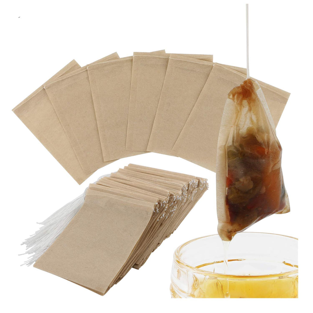 300PCS Tea Filter Bags, Disposable Paper Tea Bag with Drawstring Safe Strong Penetration Unbleached Paper for Loose Leaf Tea and Coffee(6x8CM)
