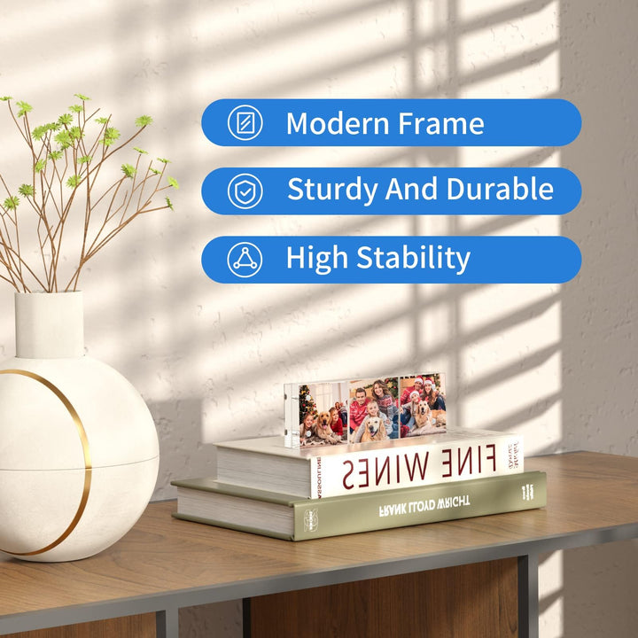 Photo Booth Acrylic 2x6 Picture Frame, Double Sided Mini Block Desktop Display