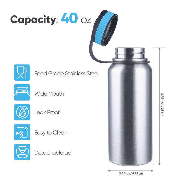 Canteen Stainless Steel Water Bottle with Nested Camping Cup and Lid for Bug Out Bag, Bushcraft Gear, Metal Canteen with a Wide Mouth Water Bottle and Mess Kit