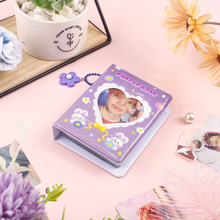 3 Pieces 3 Inch Mini Photo Album Set Kpop Photocard Binder Kpop Photocard Holder Book Kpop Album With Pendant And Diy Keychian For Collecting Picture, 40 Pockets(Rabbit, Flower)
