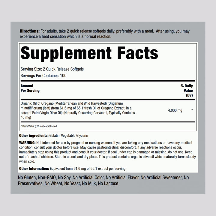 Piping Rock Oregano Oil Capsules 4000mg | 200 Pills | Herbal Extract Supplement | Wild Harvested | Non-GMO, Gluten Free