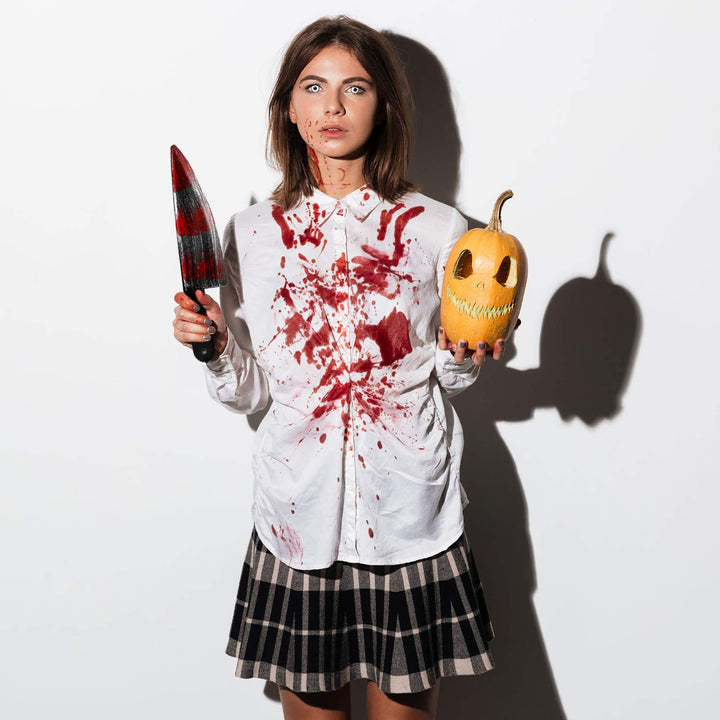 Halloween Bloody Knife Fake Knife with 7 Sheets Scar Tattoo Stickers for Halloween Party Costume (Style B)