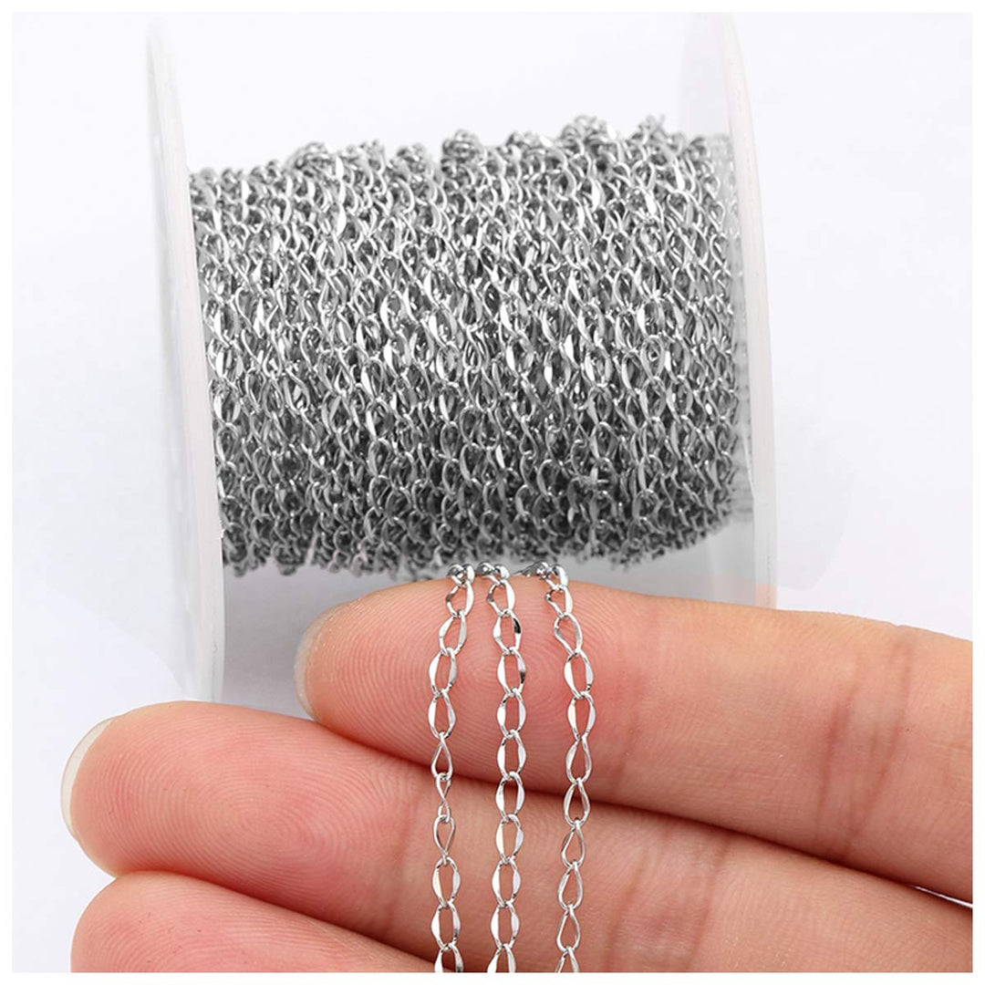 33FT Stainless Steel Jewelry Chains Silver Extender Chains Twisted Cable Chains Link Bulk for Jewelry Makings