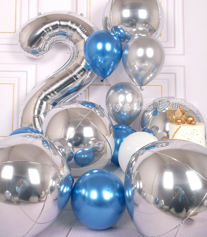 Silver Party Balloon Decorations - Pack of 6, Jumbo 22 Inch 4D Metallic Silver Balloons, Large Foil Sphere Balloons, Big Round Mylar Balloons