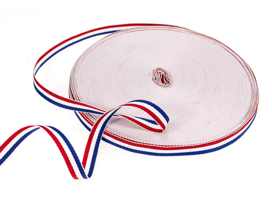 50 Yards 3/8 Inch Red/White/Blue Stripe Grosgrain Ribbon Double Face Polyester Colorful Ribbon for Crafts DIY Gift Package Wrapping (Red/White/Blue Stripe)