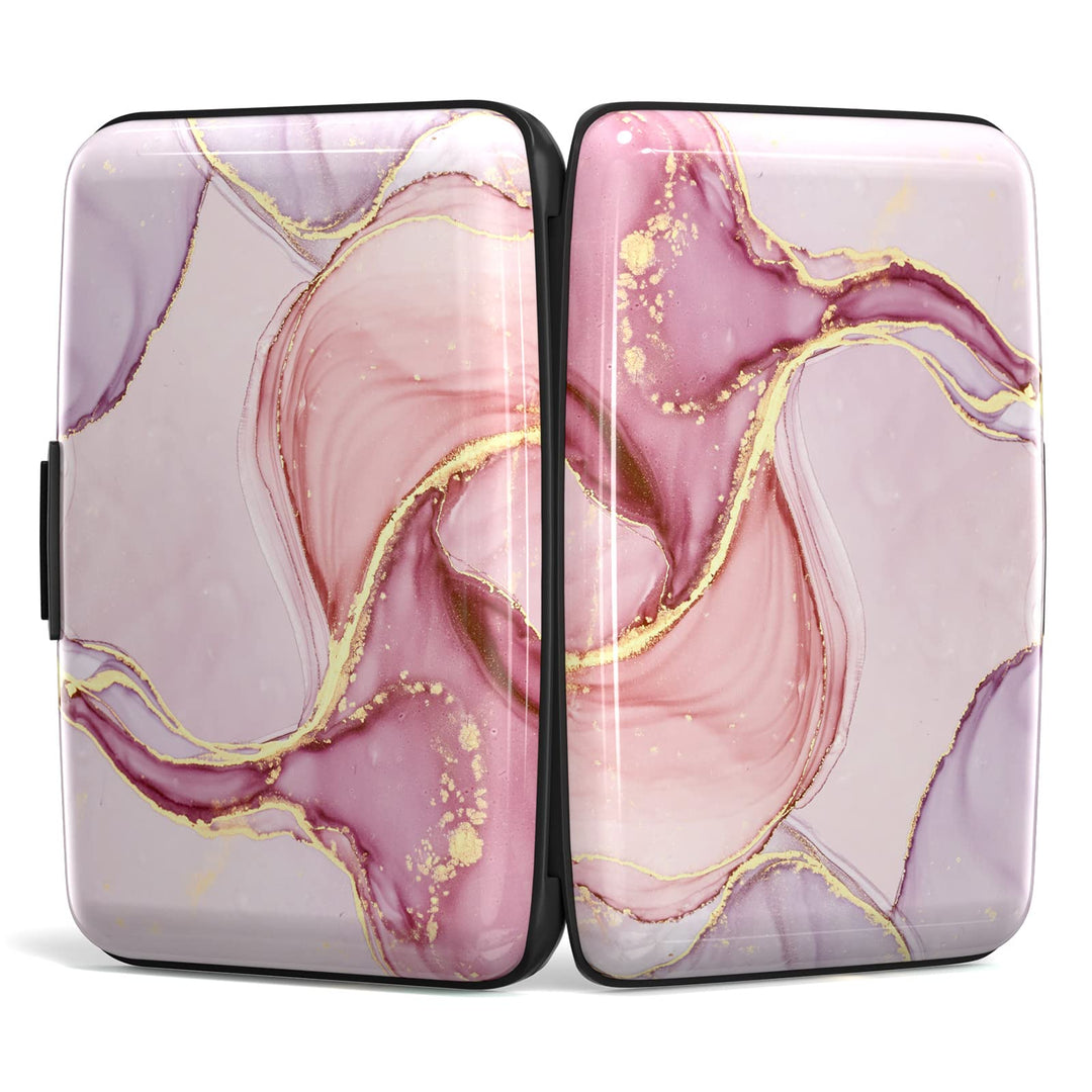 Credit Card Holder, Mini Aluminum Card Wallet RFID Blocking Slim Metal Hard Card Case for Women Men, Pink Marble