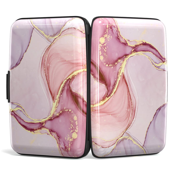 Credit Card Holder, Mini Aluminum Card Wallet RFID Blocking Slim Metal Hard Card Case for Women Men, Pink Marble