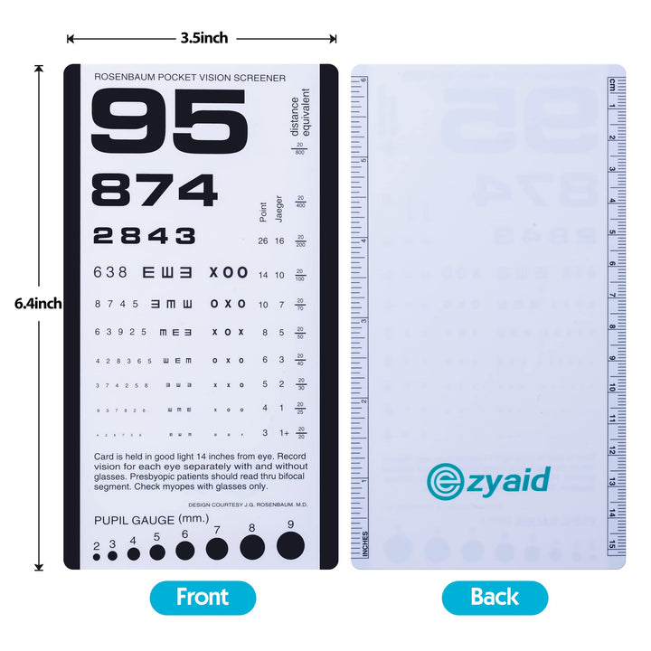 Rosenbaum Pocket Eye Chart with PD Ruler and Eye Occluder, Eye Test Chart Combo Kit for Near Vision Test, Visual Acuity Exam and PD Measurement (14 Inches from Viewer)