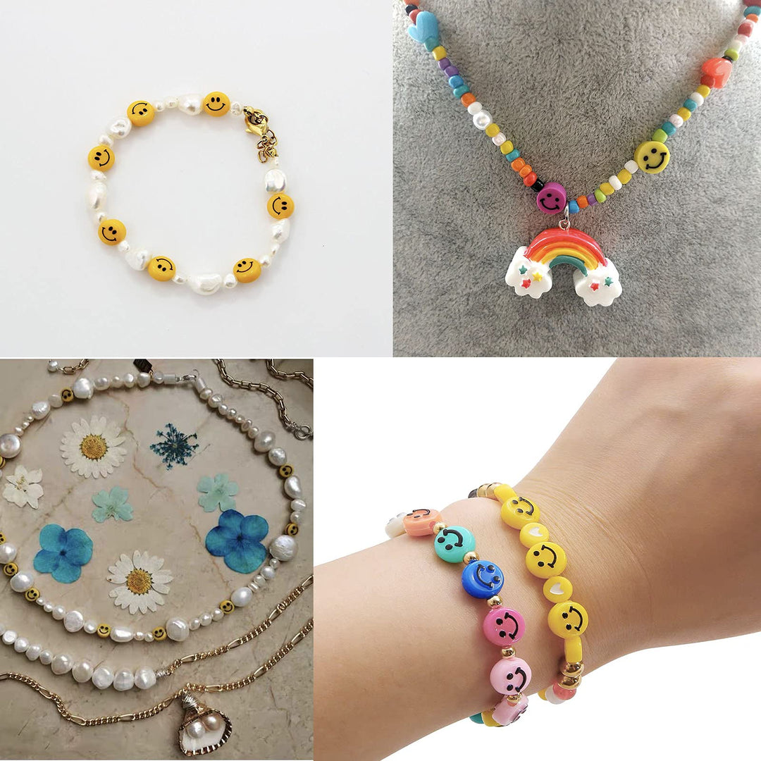 200PCS 10mm Smiley Face Beads,Acrylic Round Happy Face Loose Spacer Beads Colorful Smiley Face Charms for DIY Jewelry Bracelet Hair Accessories Earring Necklace Craft Supplies