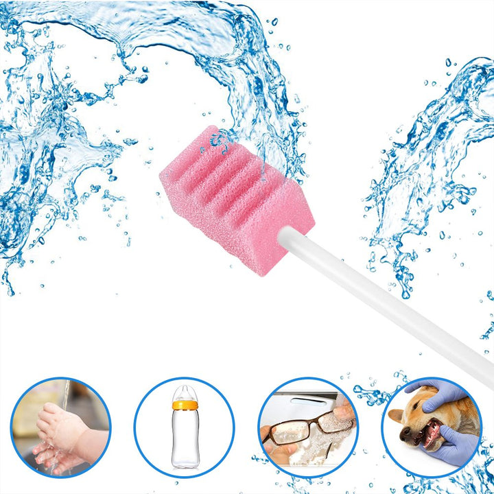 (100 Pack) Disposable Oral Swabs, Sterile Dental Sponge Swabsticks Unflavored for Mouth & Gum Cleaning - Sponge and Paper Rod.