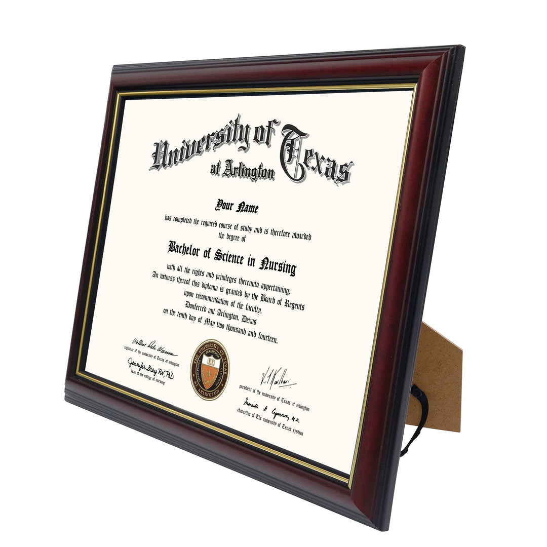 8.5x11 Certificate Diploma Frame,Solid Wood &amp; UV Protection Acrylic,Cherry Finish with Gold Trim