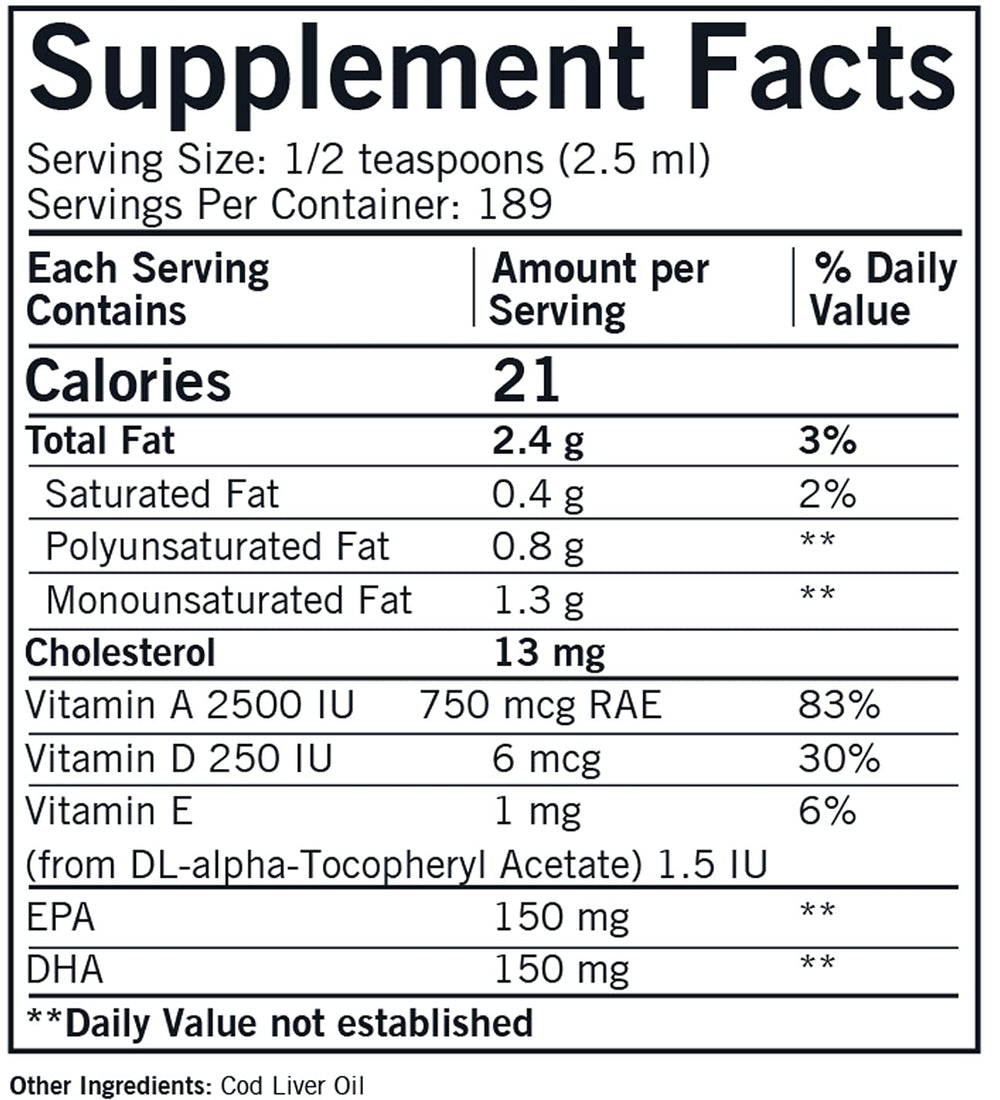Kirkman Cod Liver Oil Liquid - Unflavored 16oz.