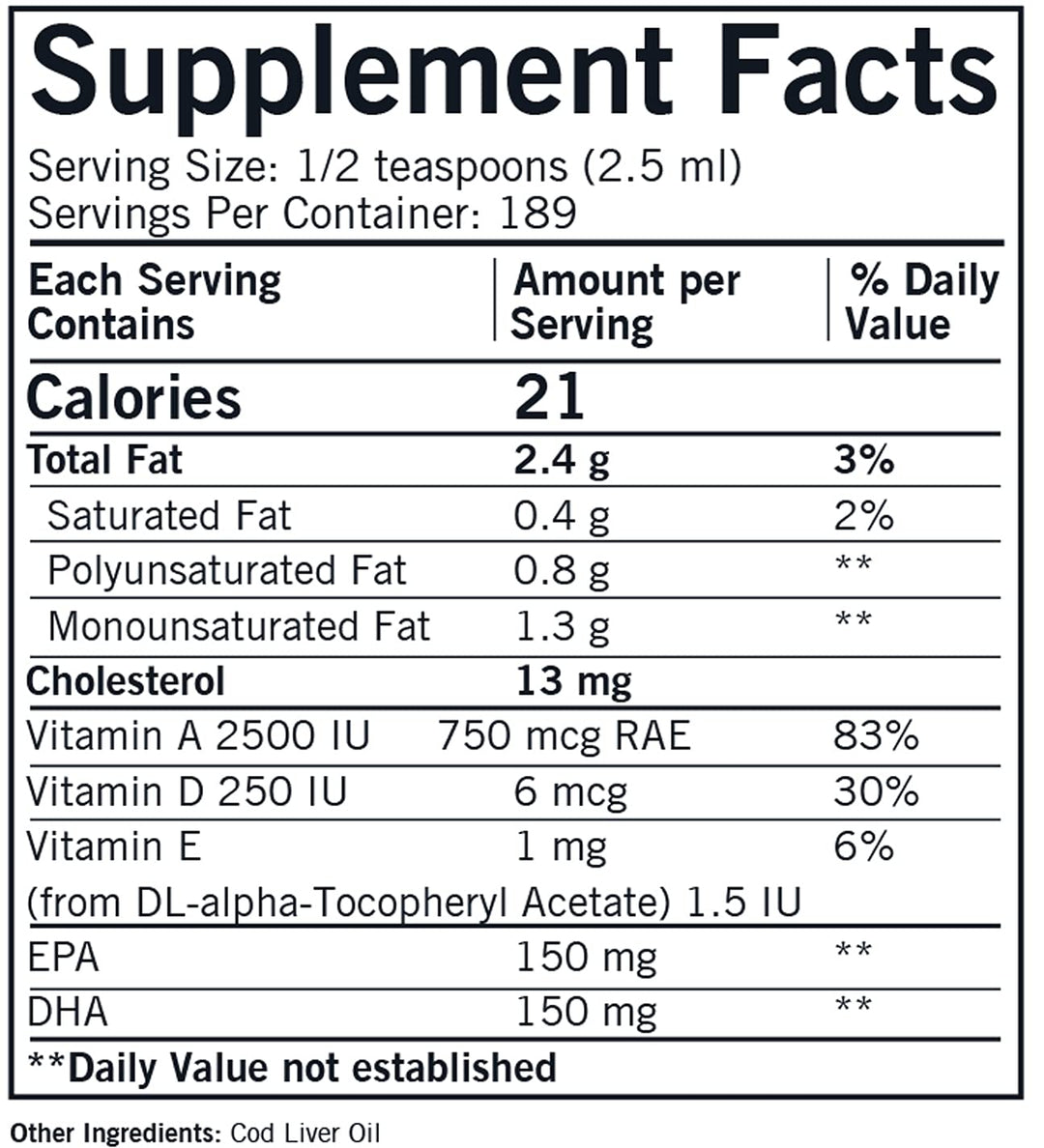 Kirkman Cod Liver Oil Liquid - Unflavored 16oz.