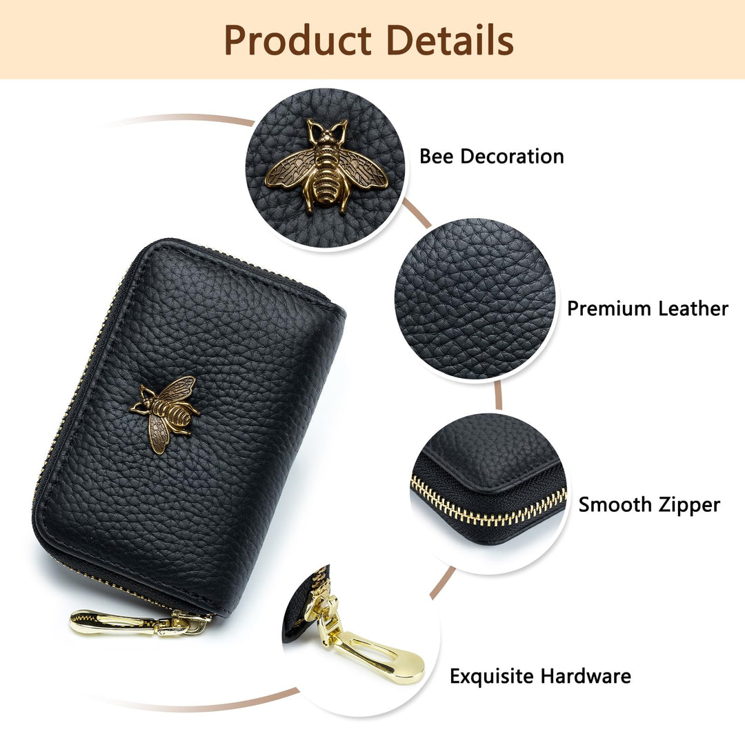 RFID Credit Card Holder, Small Leather Zipper Card Case Wallet for Women (Lite,Taupe Grey)