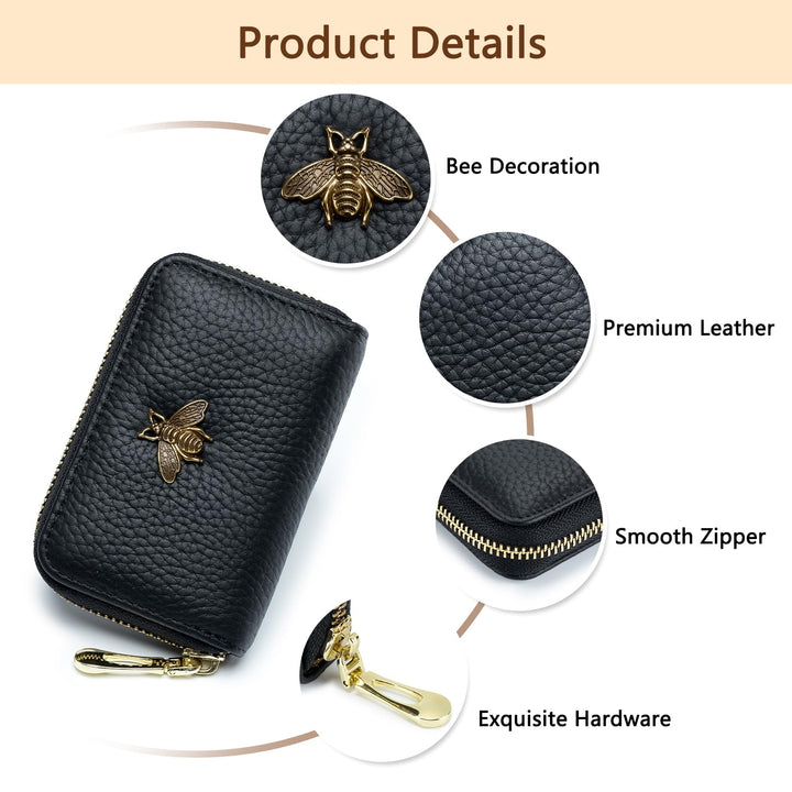 RFID Credit Card Holder, Small Leather Zipper Card Case Wallet for Women (Lite,Taupe Grey)