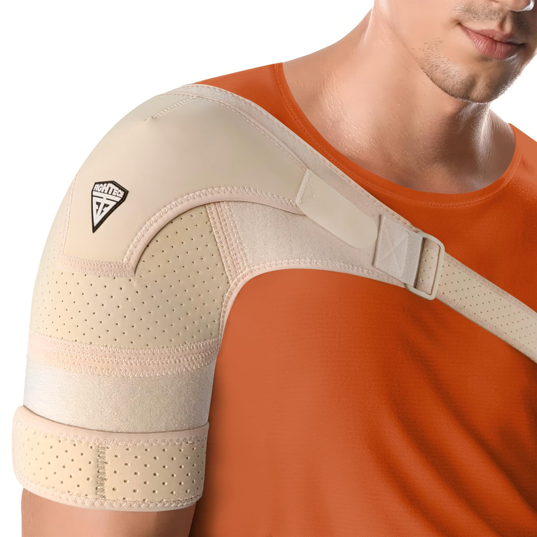 FIGHTECH Shoulder Brace for Torn Rotator Cuff | Pain Relief, Support and Compression Sleeve Wrap Stability Recovery Fits Left Right Arm, Men & Women (Nude), Large/X-Large (Pack of 1)