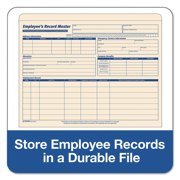 TOPS 3280 Employee Record Master File Jacket, 9 1/2 x 11 3/4, 10 Point Manila (Pack of 20)