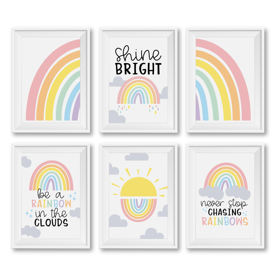 6 Reversible 8x10 Pastel Rainbow Decor for Girls Bedroom, Nursery Decor, Rainbow Party Decorations Rainbow Wall Decor For Bathroom Wall Art Prints, Rainbow Decorations For Bedroom