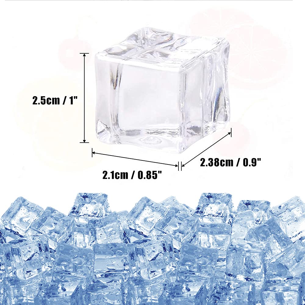 Acrylic Ice Cubes Square Shape, Glass Luster Ice Cubes, Fake Artificial Acrylic Ice Cubes Crystal Clear for Photography Props Kitchen Toy Decoration 1inch/2.5cm (20 PCS)