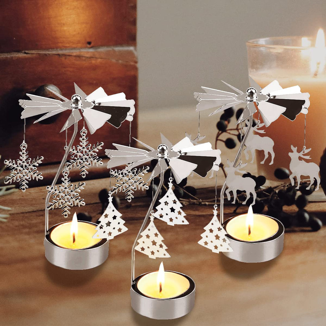 OLANZH Spinning Tea Light Holder,3Pcs Metal Rotating Ca