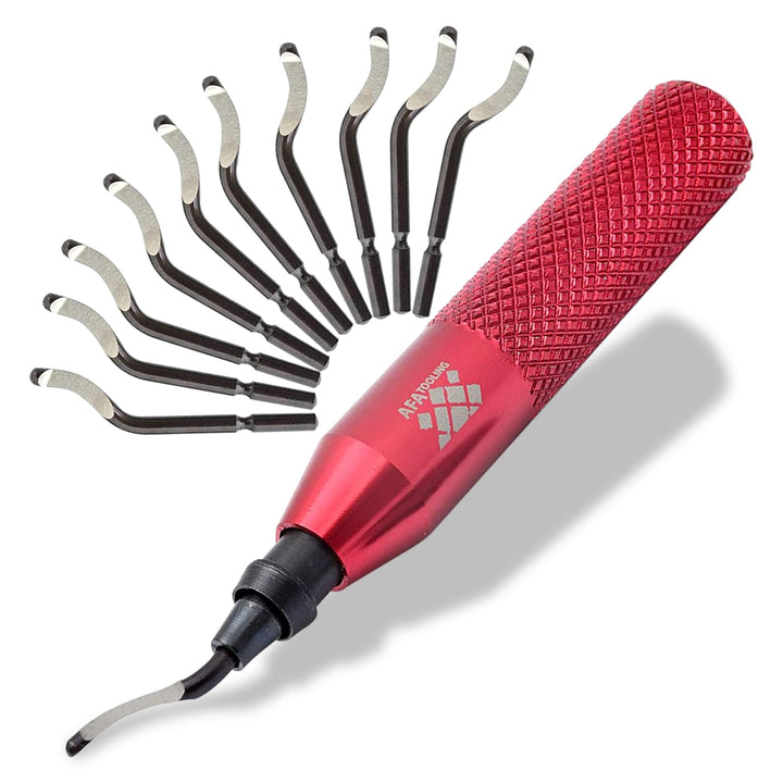 AFA Tooling - Deburring Tool with 11 High Speed Steel Swivel Blades - Works on Metal, Resin, PVC Pipes, Copper, Plastic and 3D Printed Edges - Plumbing &amp; 3D Printing Burr Removal Reamer Tool